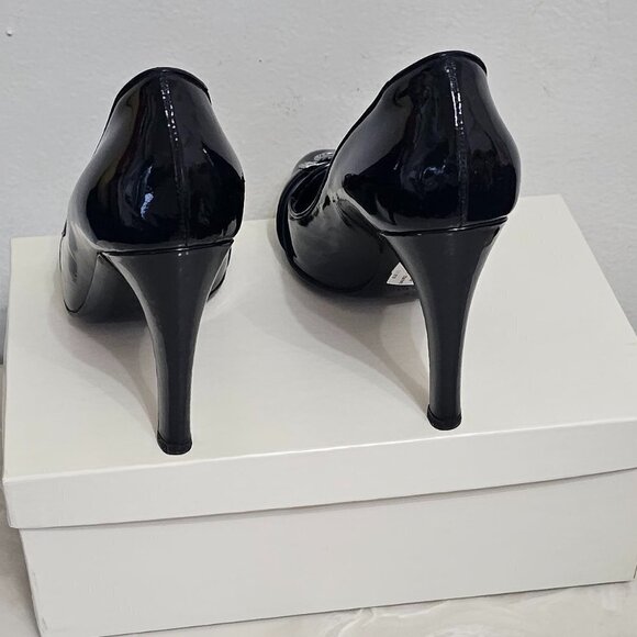 Pre-Owned GUCCI Womens Black Polished Leather Pump Heels Size 7B - Picture 9 of 11